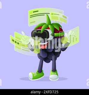 Cute blackberry character in metaverse. Perfect for kids, merchandise and sticker, banner promotion or blog Stock Vector