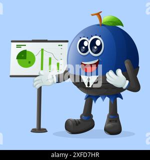 Cute blueberry character presenting financial reports. Perfect for kids, merchandise and sticker, banner promotion or blog Stock Vector
