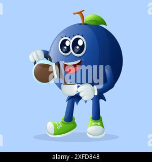 Cute blueberry character pouring coffee. Perfect for kids, merchandise and sticker, banner promotion or blog Stock Vector