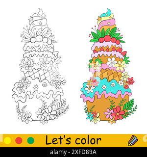 Coloring with color template beautiful cake vector Stock Vector