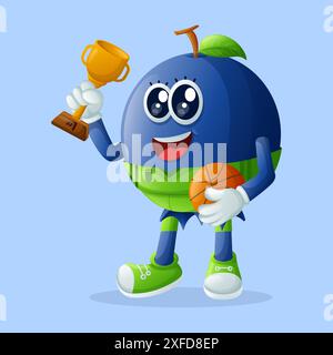 Cute blueberry character playing basketball. Perfect for kids, merchandise and sticker, banner promotion or blog Stock Vector