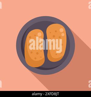 Minimalist illustration featuring two bread rolls on a plate, evoking simplicity and baked goods Stock Vector