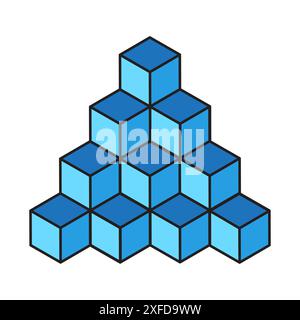 Blue cubes pyramid. Isometric blocks design. Geometric 3D shapes. Vector illustration. Stock Vector