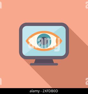Illustration featuring a computer monitor displaying an eye, representing concepts like user monitoring, data privacy, and cybersecurity Stock Vector