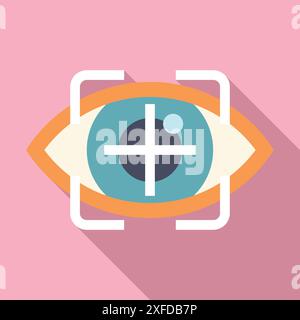Human eye with crosshair symbol being scanned for biometric identification, representing concept of digital security and surveillance technology Stock Vector