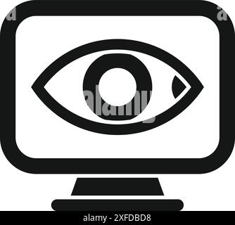 Simple icon of a computer monitor displaying a large eye, representing concepts such as online surveillance and data privacy Stock Vector