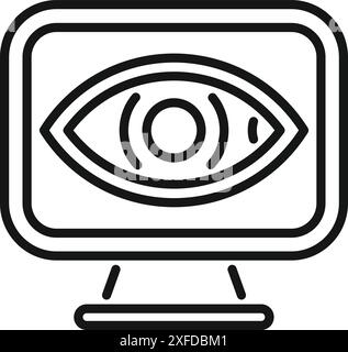 Simple, bold icon of eye tracking software displaying an eye on a monitor screen Stock Vector