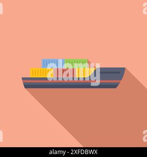 Cargo ship carrying colorful intermodal containers, international freight transportation and logistics Stock Vector