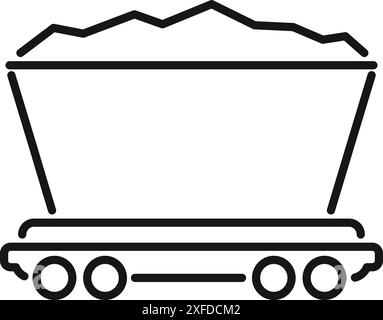 Black outline icon of a mining cart full of coal moving on rails Stock Vector