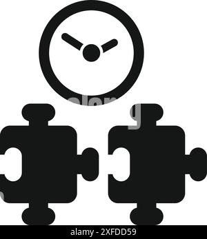 Clock managing time completing puzzle pieces representing a successful teamwork for project management Stock Vector