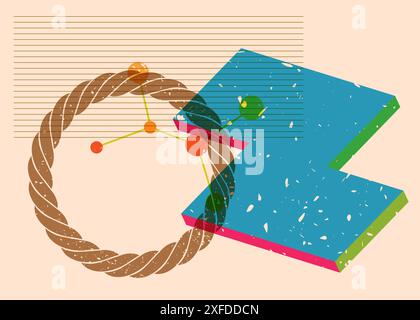 Colorful geometric shapes. Object in trendy riso graph design. Geometry elements abstract risograph print texture style. Stock Vector