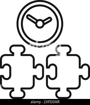 Clock is ticking above two puzzle pieces representing the concept of time management Stock Vector