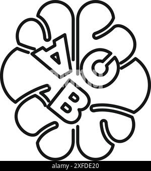 Line art illustration of a brain working on a formula for vitamin b complex supplements Stock Vector