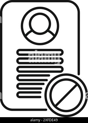 Line art icon of a user profile being crossed out, representing the concept of stopping identity theft Stock Vector