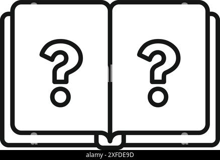 Open book icon with question marks representing a search for knowledge and answers Stock Vector