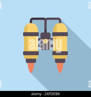 Jetpack with two yellow tanks is flying propelled by fire Stock Vector