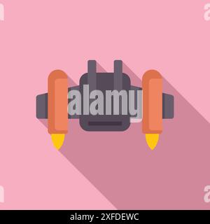 Jetpack burning fuel for flight in a flat design with long shadow on a pink background Stock Vector