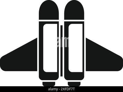 Airplane with two engines is taking off, black silhouette on white background Stock Vector