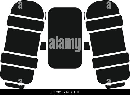 Scuba diving oxygen tank icon in black, showing the equipment used for underwater exploration Stock Vector