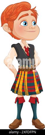 Illustration of a boy in a kilt and vest Stock Vector