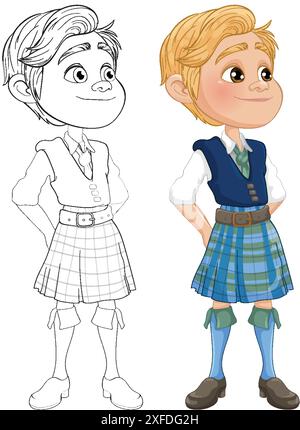 Illustration of a boy in Scottish kilt Stock Vector