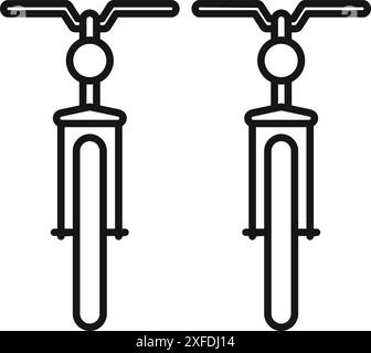 Minimalist icon depicting two bicycles standing in a front view perspective Stock Vector