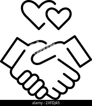 Handshake and hearts. Heartwarming partnership and emotional bonding. Pixel perfect vector icon Stock Vector