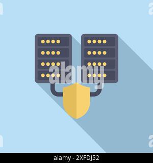Server racks sharing data connection being protected by a shield, concept of data protection Stock Vector