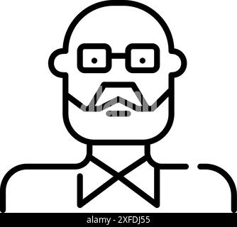 Senior man avatar. Elderly person wearing glasses, beard and moustache. Pixel perfect vector icon Stock Vector