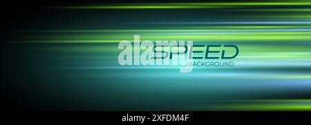 Speed background with green and blue motion lines effect. Black modern wide abstract technology background with glowing high-speed and movement light Stock Vector