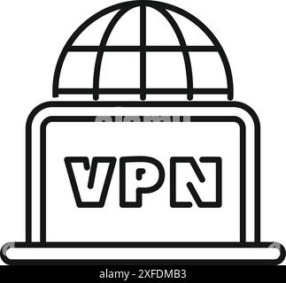 Laptop displaying vpn on the screen is covered by a globe, representing secure and private internet access Stock Vector