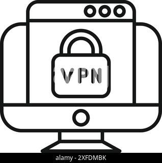 Simple icon of a computer with a vpn configuration window open Stock Vector