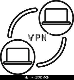 Secure connection concept with two laptops exchanging data through vpn Stock Vector