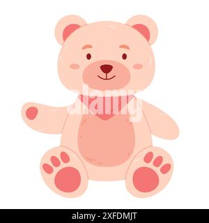 Children's toy teddy bear.Fluffy soft stuffed toys.Beige brown and pink colors. Stock Vector