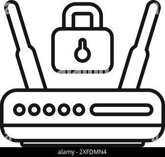 Padlock is floating above a wifi router, representing a secured internet connection Stock Vector