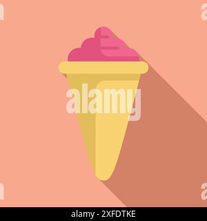 Pink ice cream melting in a waffle cone on a pink background Stock Vector