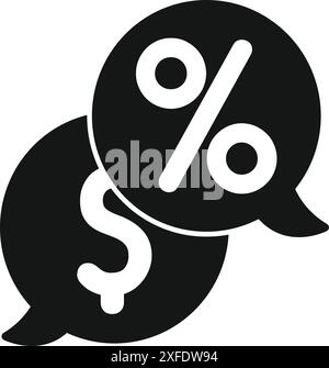 Black and white icon of two speech bubbles overlapping, one with a dollar sign and one with a percentage symbol, representing financial negotiation Stock Vector