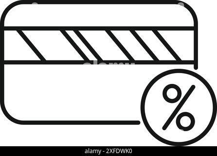 Simple line art icon of a credit card with a percentage symbol, representing a cash back rewards program Stock Vector