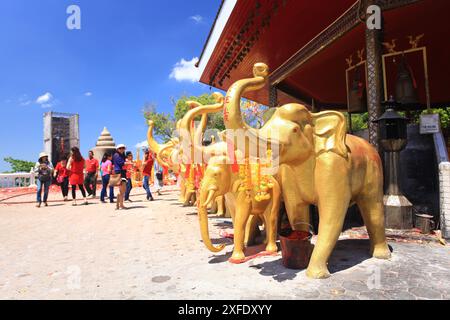 Golden elephant statue on Kho Hong Mountain for worship Thao Maha prom (Shrine of Lord Brahma the Great) in Hat Yai, Songkhla Province, Thailand Stock Photo