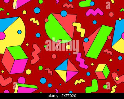 Geometric seamless pattern in 80s style. Colorful geometric pattern with isometric geometric 3D shapes. Design of promotional products, wrapping paper Stock Vector