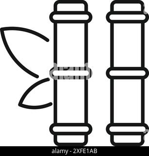 Line art icon of two bamboo stems with leaves growing, representing sustainability and nature Stock Vector