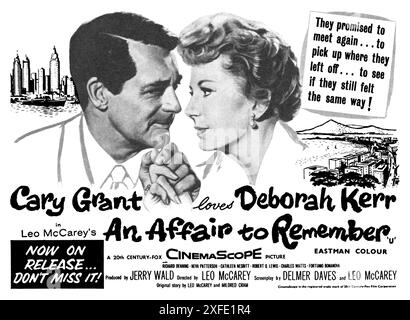 1957 British advertisement for the movie An Affair To Remember, starring Cary Grant and Deborah Kerr, directed by Leo Carey. Stock Photo