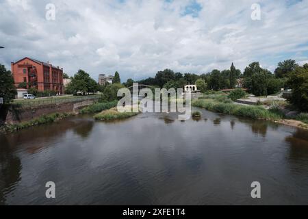 River Neisse, looking north from the bridge between Guben and Gubin. Stock Photo