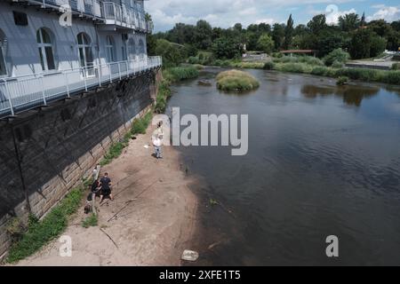 River Neisse, looking north from the bridge between Guben and Gubin. Stock Photo