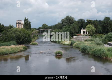 River Neisse, looking north from the bridge between Guben and Gubin. Stock Photo