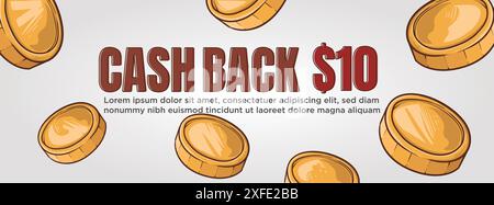 cash back voucher editable web banner template.flying coin money. clean modern banner concept vector illustration. Stock Vector