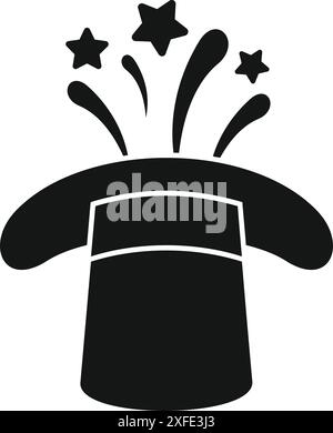 Simple icon of a black magician hat with stars shooting out from the top Stock Vector