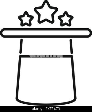 Magic hat with stars appearing from top line icon, concept of magic trick Stock Vector