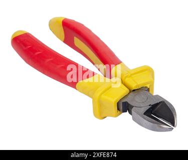 Hand tool. Wire cutters with dielectric handles isolated on white background Stock Photo