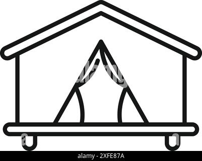Simple line icon of a glamping house, blending the comfort of home with the adventure of the great outdoors Stock Vector